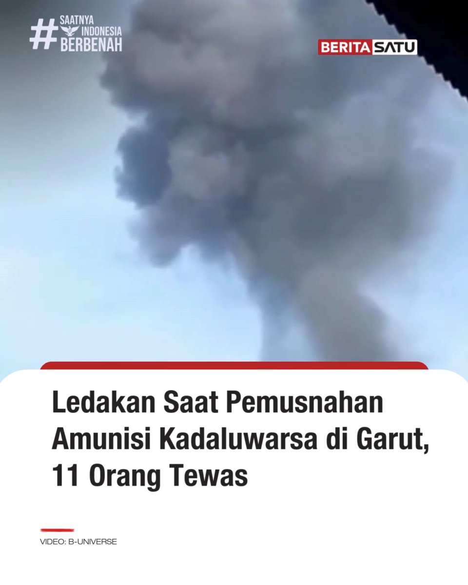 Sebanyak 11 orang dilaporkan tewas dalam ledakan dahsyat saat pemusnahan amunisi tak layak pakai di Desa Sagara, Kecamatan Cibalong, Kabupaten Garut, Jawa Barat, Senin (12/5/2025) pagi. Kejadian ledakan pemusnahan amunisi di lokasi peledakan Desa Sagara, Garut dilaporkan terjadi sekitar pukul 09.30 WIB. Korban ledakan disebut dari kalangan tentara dan warga sipil. Saat ini para korban sudah dievakuasi ke RSUD Pameungpeuk, Garut. Ikuti berita selengkapnya di Beritasatu TV, & YouTube BeritaSatu! #Pemusnahan #Amunisi #Ledakan #Garut #SaatnyaIndonesiaBerbenah #BeritaSatu