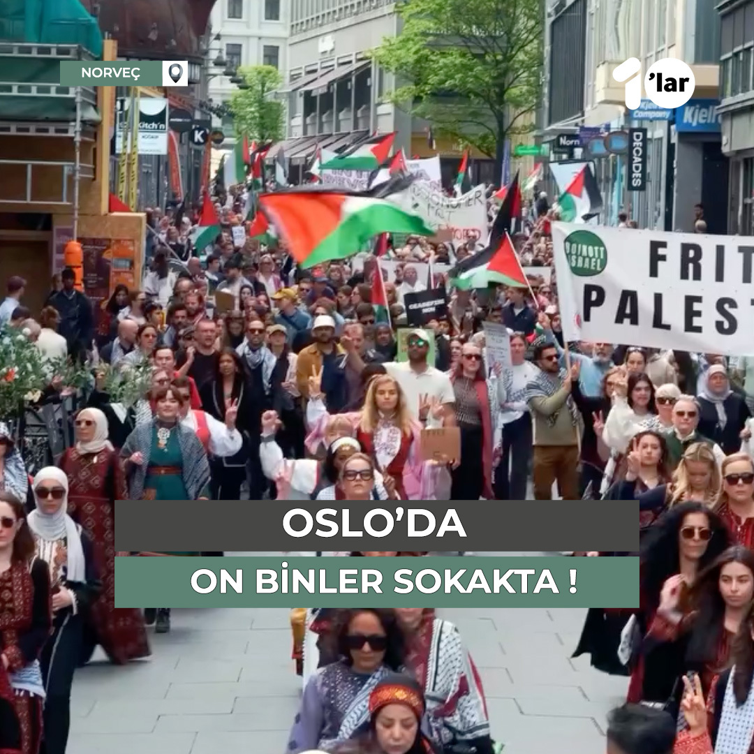 📍Norveç'in başkenti Oslo'da 10.000'den fazla kişi, Filistin'e destek için sokaklara döküldü.