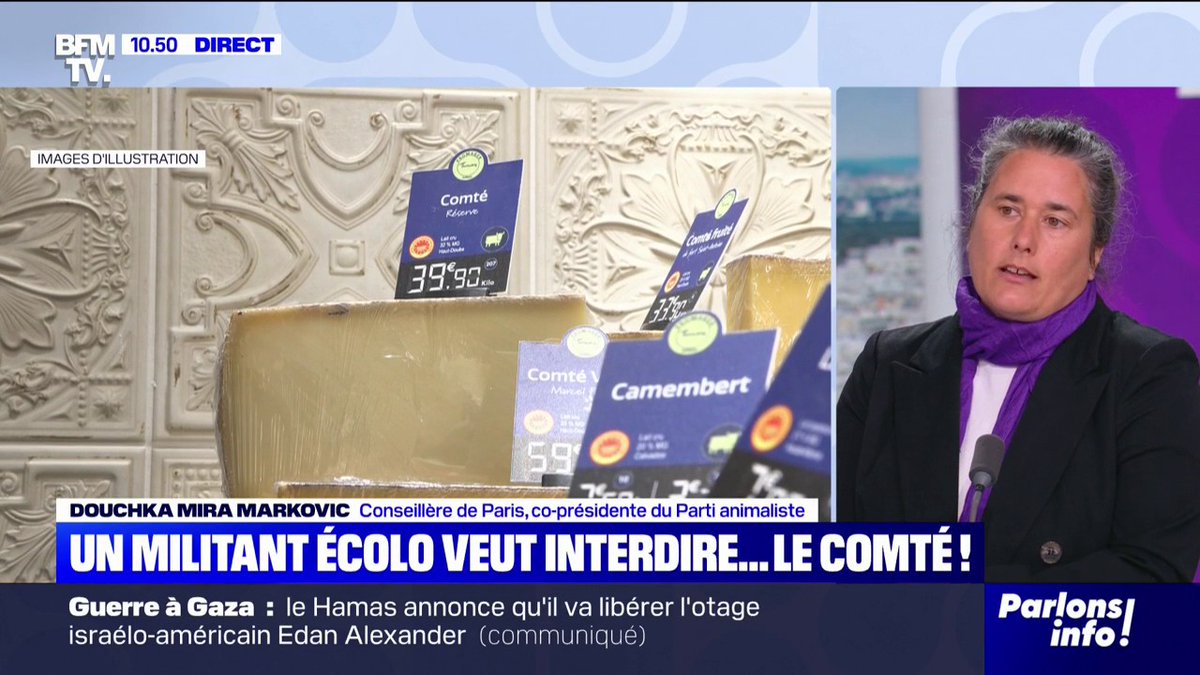 💬 "Il faut aller vers une réduction massive de la consommation" ➡ Douchka Mira Markovic (Parti animaliste) réagit aux propos du militant écologiste Pierre Rigaux, qui appelle à arrêter de manger du comté, dont il juge la production trop polluante