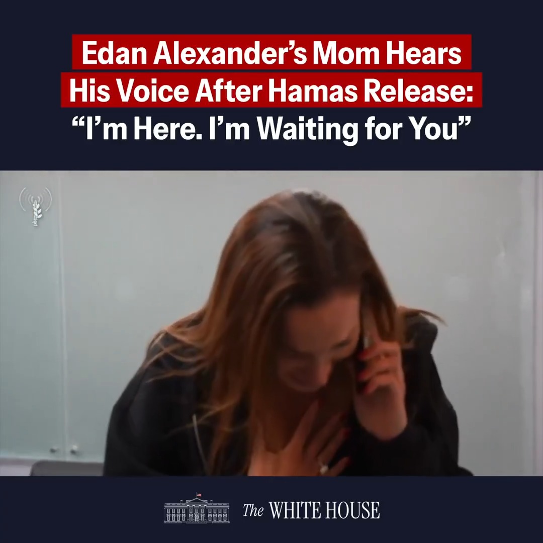 Watch this powerful moment—Edan Alexander, held hostage by Hamas for 584 days, finally speaks to his mom. Steve Witkoff hands her the phone as she breaks down in tears. The Trump Administration won’t stop until they’re all home. 🎗️🇺🇸