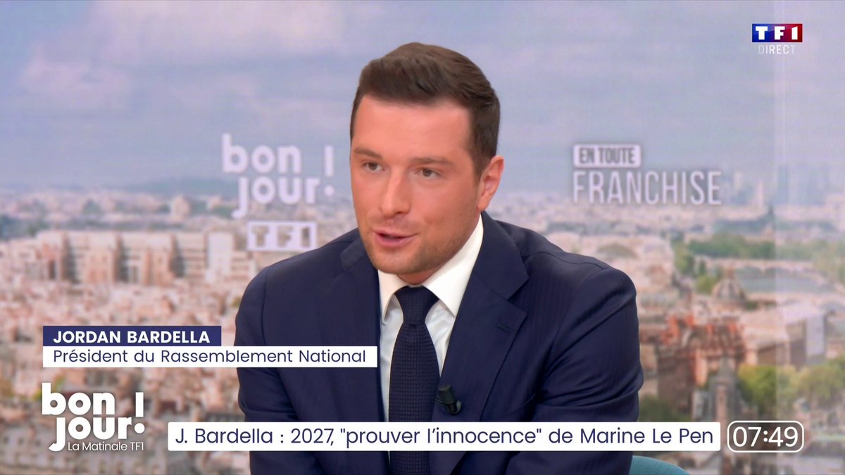 "Quand on gère un mouvement politique comme le mien (...) on ne fait pas du dessin, on ne fait pas des claquettes toute la journée", Jordan Bardella dans #BonjourLaMatinaleTF1
