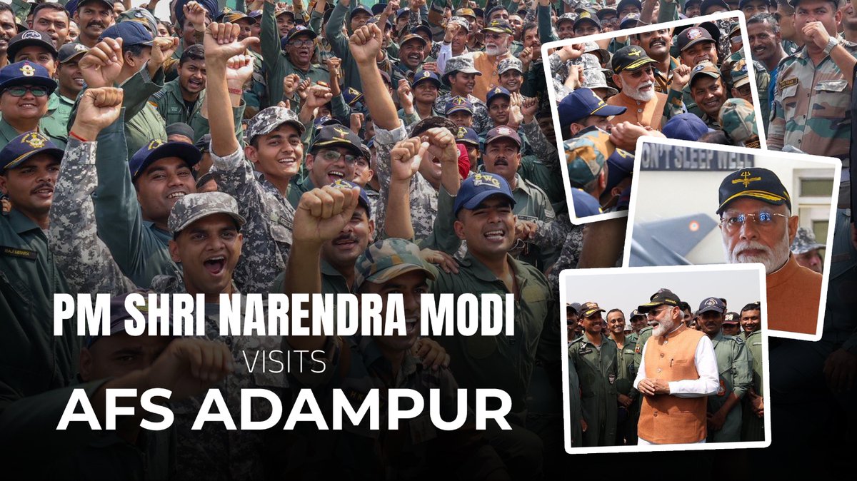 PM Shri Narendra Modi visited the Adampur Air Base this morning. During the visit, he interacted with the soldiers, appreciated their dedication, and uplifted their morale. #OperationSindoor