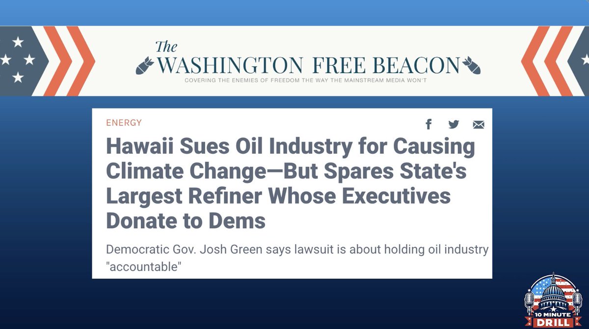 SCANDAL: Hawaii has sued several energy companies, claiming they caused climate change and bad weather. The problem? Their suit left out the largest emitter Par Pacific Holdings, Inc., who (surprise surprise) happens to have given major campaign cash to Hawaii Democrats. H/t Thomas Catenacci