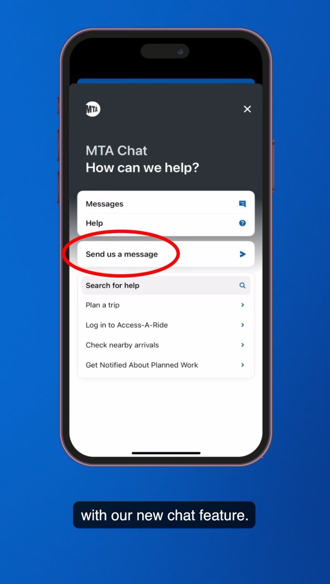 The MTA app makes it easier than ever to get details on subway, bus, and railroad service—straight from the source. And now, you can message our team with the new chat feature! Our team is available 24/7 to… ✅ Help with subway or bus issues in real time ✅ Give directions during service disruptions ✅ Send positive shoutouts to MTA employees We’re here to help! Chat with us in the MTA app today—available in the App Store and Google Play.