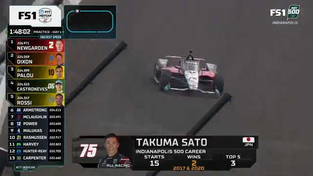 Two-time #Indy500 winner Takuma Sato takes his first laps in Practice.