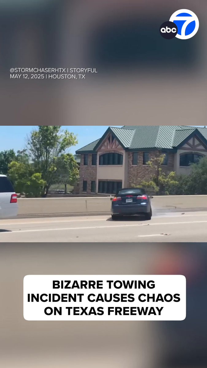 Unbelievable! This is a real video captured on a Houston highway! An SUV was towing a sedan with a chain – at highway speeds. The sedan is seen wildly swerving and barely under control. Read more at