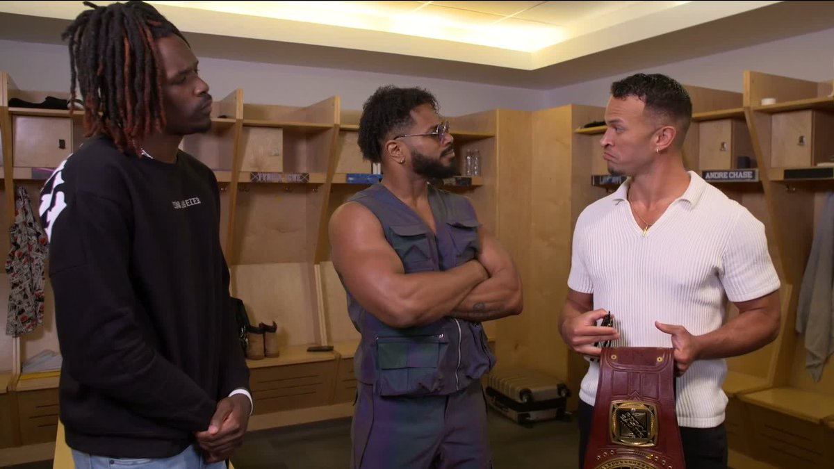 This got INTENSE! 😳 Are we getting a Triple Threat Match between Je’Von Evans, Tehuti Miles and “SUPER” Sean Legacy for a possible shot at the North American Championship?! #WWENXT