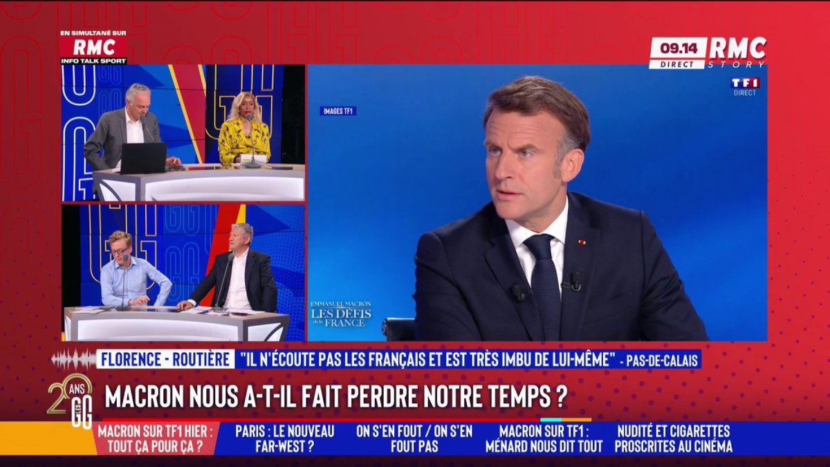 😒 Macron nous a-t-il fait perdre notre temps ? 📞 Florence, au 3216 : "Il dit que des conneries. Il se fout de notre gueule. Il refuse de parler d'immigration, de fin de vie... c'est l'Empereur de la France. Rien qu'en le regardant, j'avais des boutons sur la figure. #GGRMC