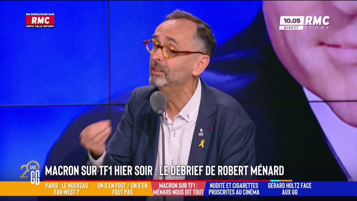 💥 Macron sur TF1 hier soir : le débrief de Robert Ménard 🗣️ "On sort d'une période où, quand tu parlais d'insécurité, t'étais le facho de service. Et quand tu parlais de lien entre l'insécurité et l'immigration illégale, tu étais l'extrême droite incarnée." #GGRMC
