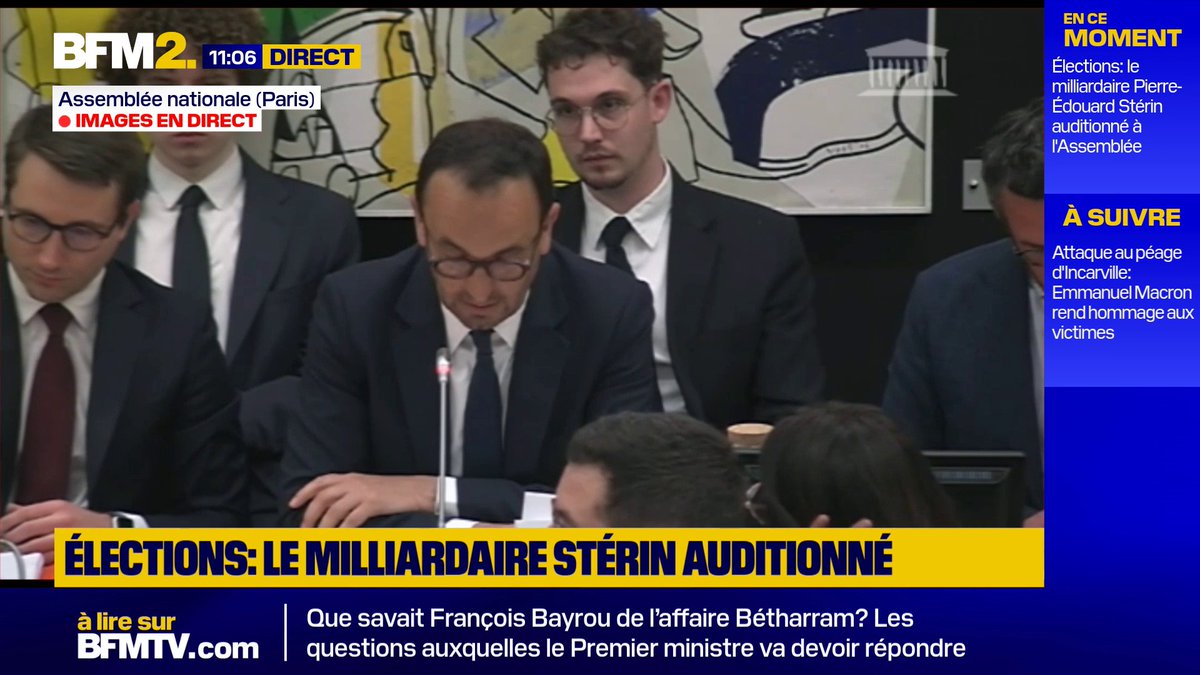 💬 "Nul ne peut se soustraire à une convocation à une commission d'enquête" Thomas Cazenave, président de la commission d'enquête sur l'organisation des élections en France, dénonce l'absence du milliardaire Pierre-Édouard Stérin à son audition #BFM2