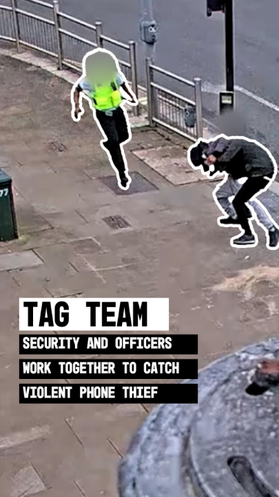 A violent phone robber who threatened victims with a knife was caught by officers and local security at a shopping centre - tripping over as he tried to escape. Thanks to effective teamwork, the robber was convicted and faces four years in prison.