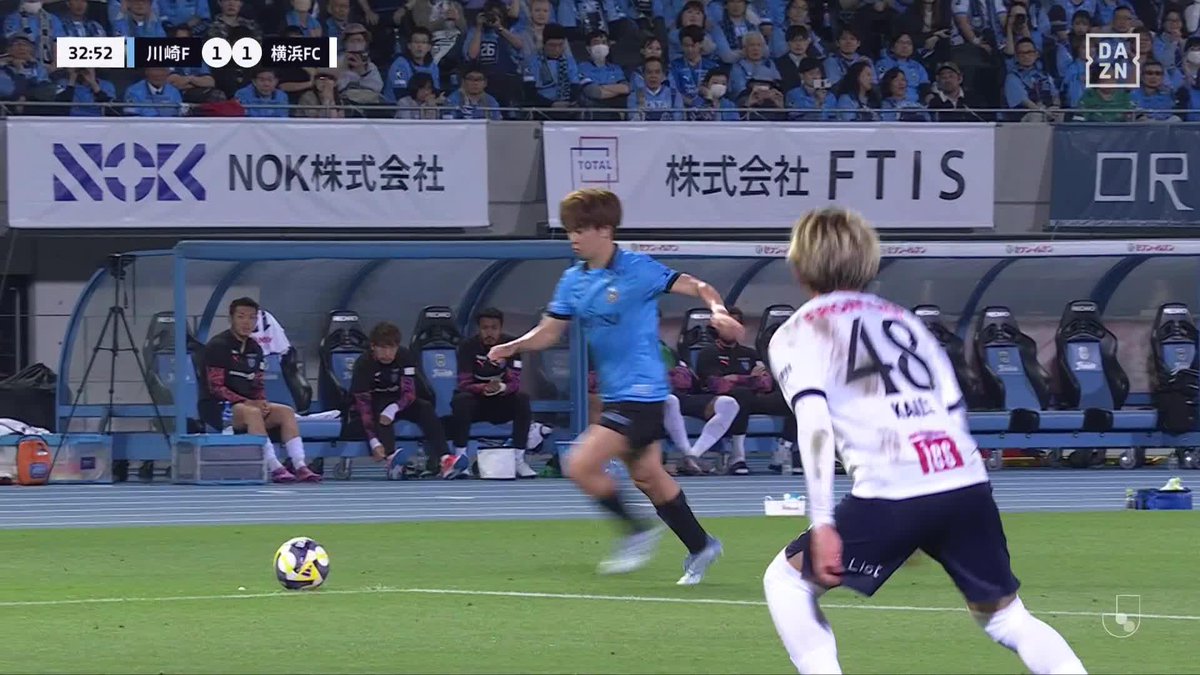 GKの意表をついた 相手いたニアを狙い澄ました 山本悠樹がフリーキックを直接ねじ込み同点！ 🏆明治安田J1リーグ第14節 🆚川崎F×横浜FC 🆓#DAZN ライブ配信 #Jみようぜ #Jリーグ #川崎F横浜FC