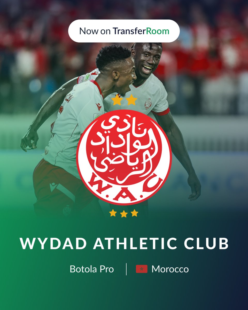 🇲🇦 Meet the first club from Morocco to join TransferRoom: Wydad Athletic Club 🏆 22-time national champions ⚽️ Facing Manchester City & Juventus at the FIFA Club World Cup 🎙️ “As an African club, sometimes we are disconnected from the global network. Now with TransferRoom, we are a bit equal to the other clubs.” #DimaWydad