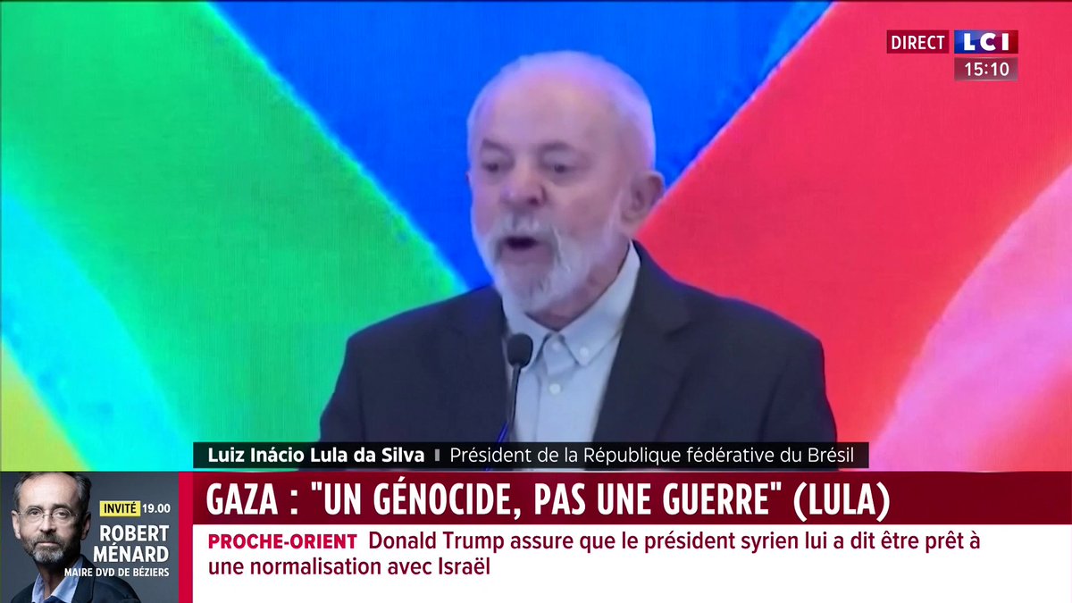 🗣️ "Il faut mettre fin au génocide dans le bande de Gaza, ce n'est pas une guerre" a déclaré le président brésilien, Luiz Inacio Lula da Silva