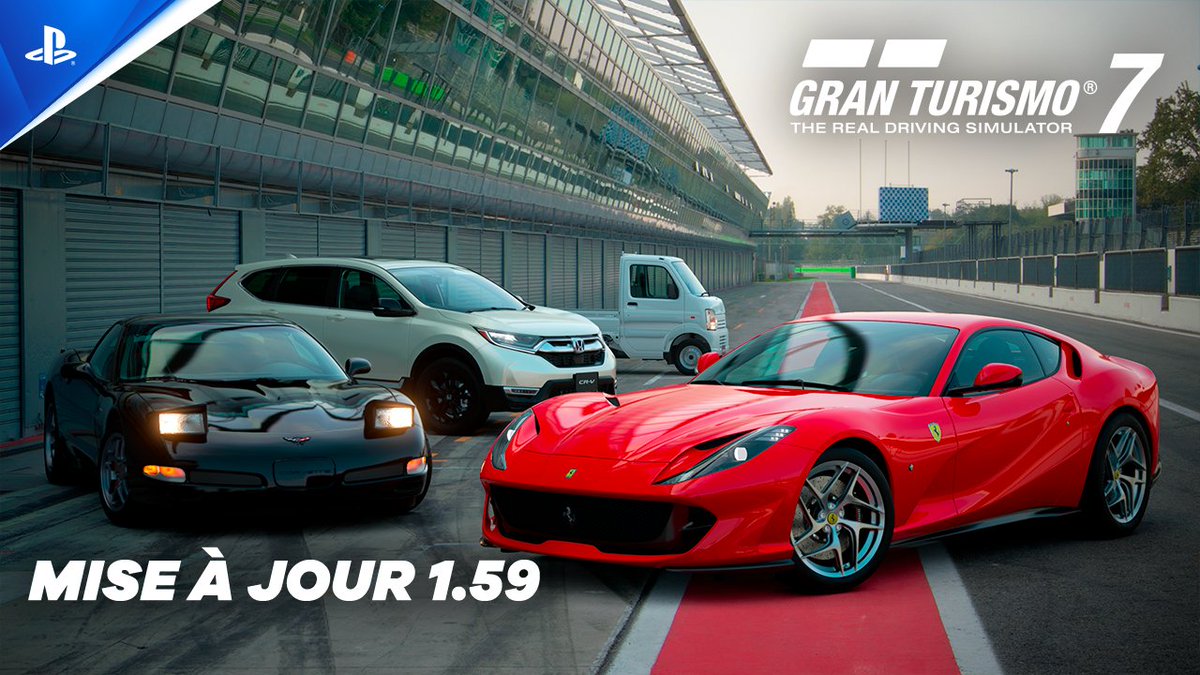 Nouvelle mise à jour de Gran Turismo 7 disponible demain avec 4 voitures : 🇯🇵 Honda CR-V e:HEV EX・Black Edition '21 🇺🇸 Chevrolet Corvette Z06 (C5) '01 🇮🇹 Ferrari 812 Superfast '17 🇯🇵 Suzuki Carry KC '12 Et bien plus encore, tous les détails ici :
