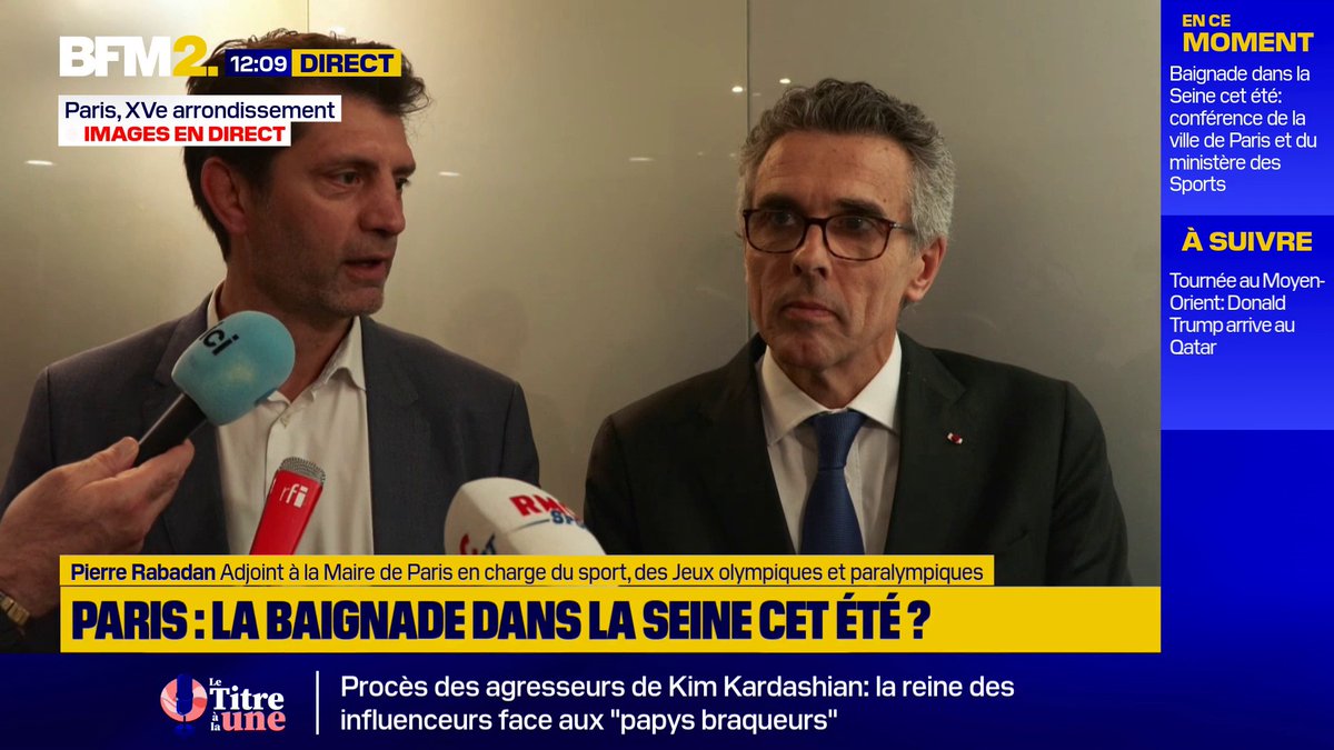 💬 "Si on pourra se baigner dans la Seine, on ne pourra le faire qu'à ces endroits-là" Trois lieux de baignade dans la Seine à Paris seront ouverts à partir du 5 juillet, précise l'adjoint aux Sports à la mairie de Paris, Pierre Rabadan #BFM2