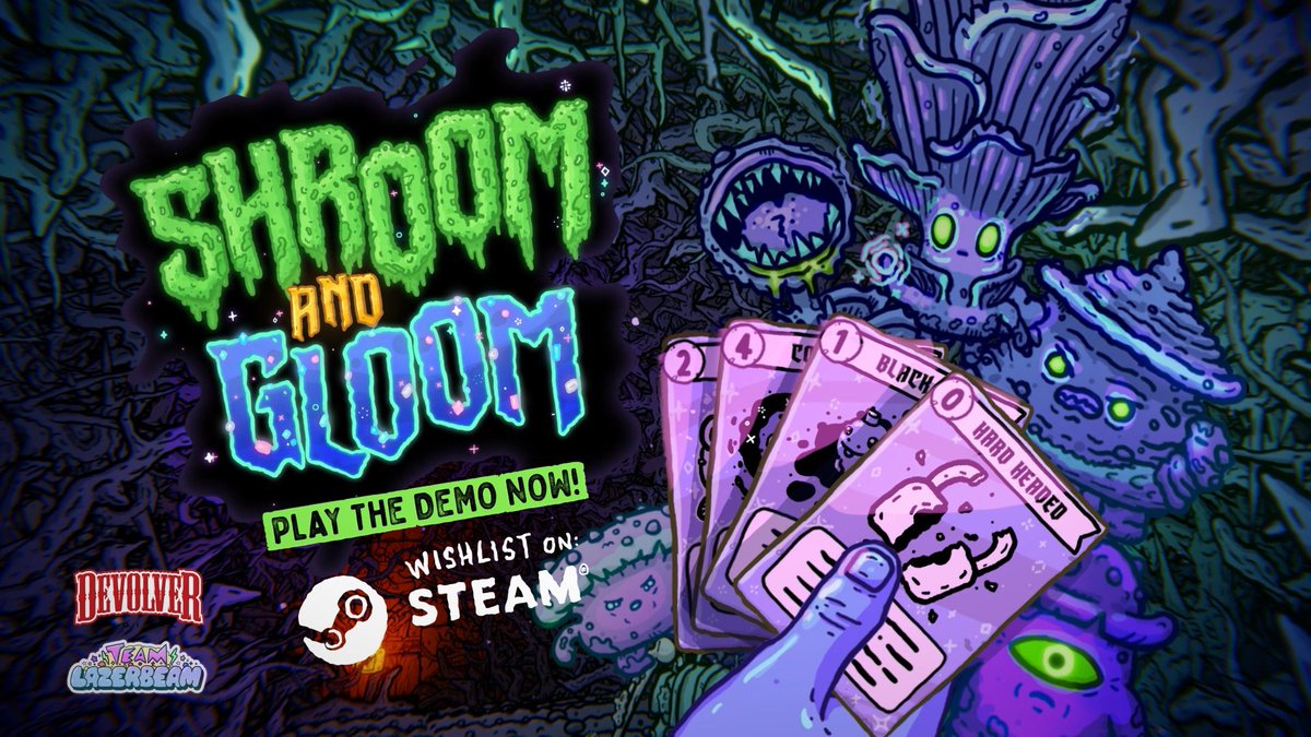 Introducing SHROOM AND GLOOM from Team Lazerbeam! Shroom and Gloom is a first-person, roguelike DOUBLE-DECKBUILDER that brings you mobs of monstrous mushrooms and mountains of mega-combos! 🍄‍🟫 Play the demo now and wishlist on Steam!