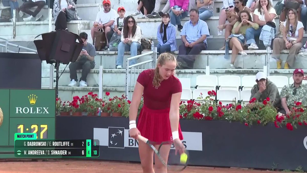 In sync &amp; on fire 🔥 Diana Shnaider and Mirra Andreeva save three match points to take out the top seeds Dabrowski/Routliffe 6-2, 4-6, 11-9! #IBI25