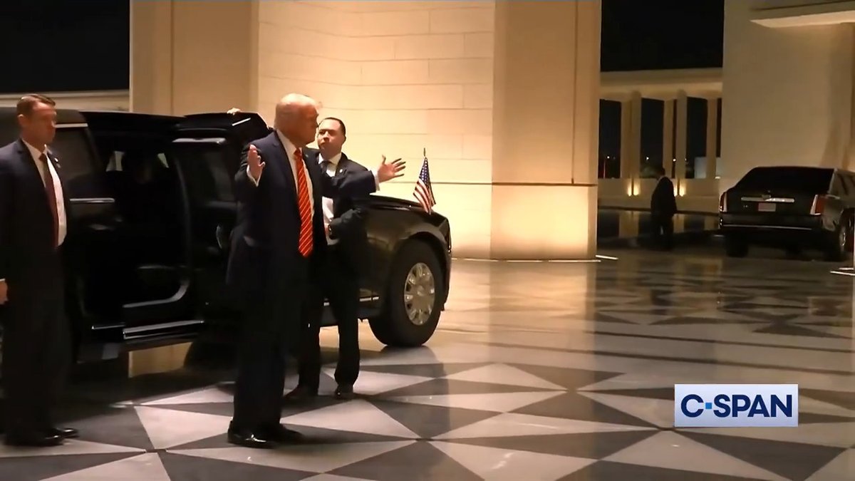 President Trump arrives at Lusail Palace in Qatar.