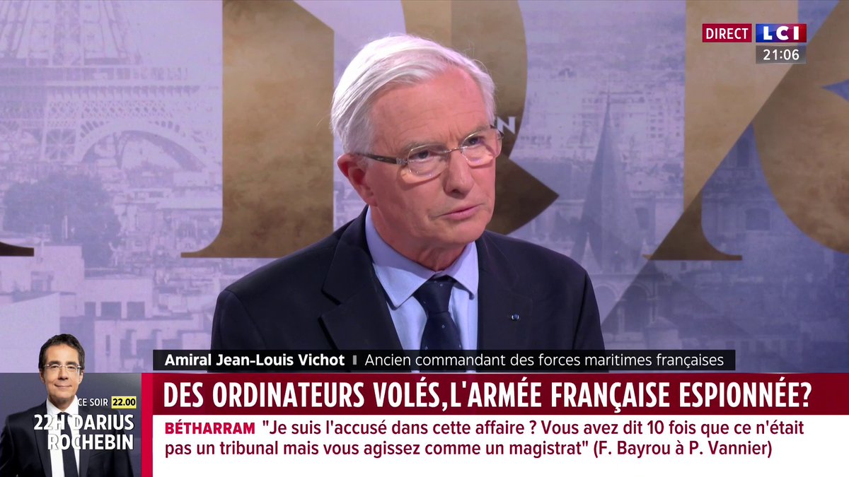 🗣️ "Nous sommes en guerre, parce que nous sommes sous la menace de gens qui sont prêts à tout pour s'emparer de nos secrets, de nos techniques, de ce que nous voulons faire" prévient l'Amiral Jean-Louis Vichot ▶️ Darius Rochebin