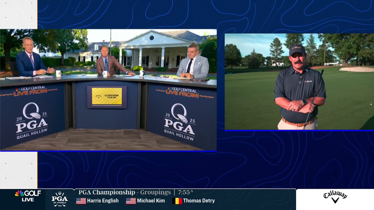 Johnson Wagner demonstrates how players might be able to take relief from "casual water" in the fairways at Quail Hollow. 🔎👀 📺 Golf Central Live From the #PGAChamp