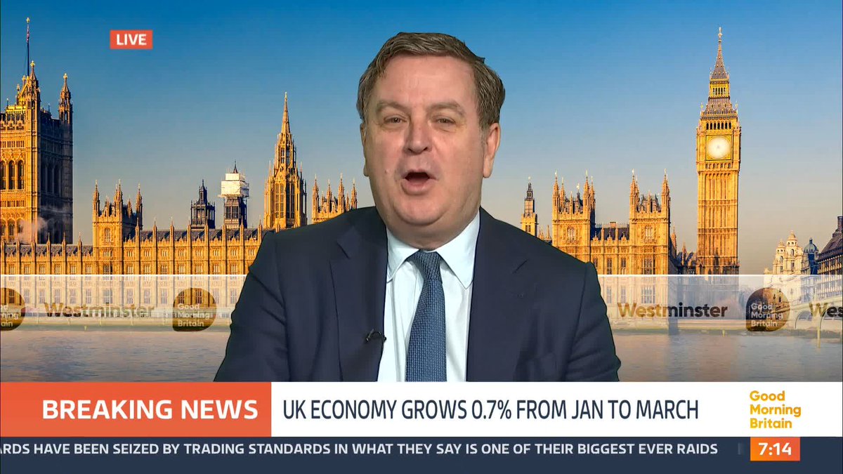Shadow Chancellor Sir Mel Stride responds to news that the UK economy has grown by 0.7% from January to March.