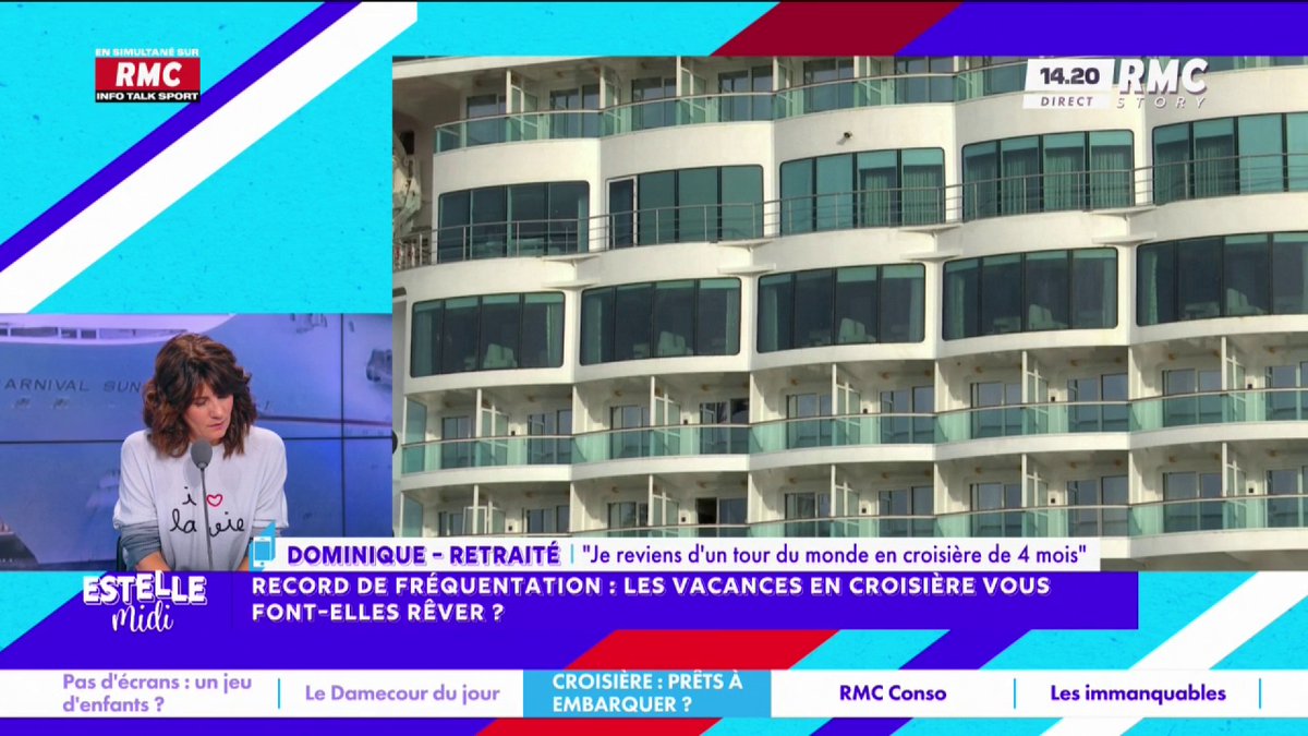 🛳️ Record de fréquentation des vacances en croisière 📞 Dominique : "J'ai eu la chance de partir 4 mois en croisière et faire le tour du monde ! Pour une cabine balcon, ça coûte 24 000€ par personne, 900€ par jour... C'est un gros budget !" #EstelleMidi