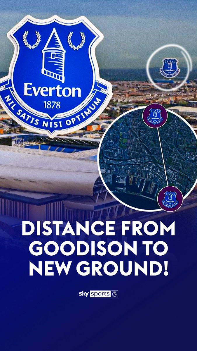 Here's the distance between Goodison Park and Everton's new home, the Everton Stadium 🔵