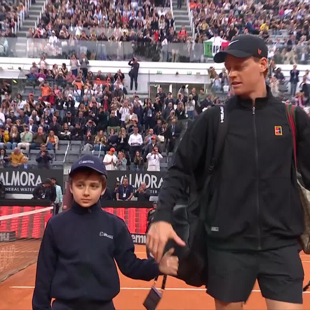 The last quarter-final awaits... Jannik Sinner walks out to take on Casper Ruud Live now: