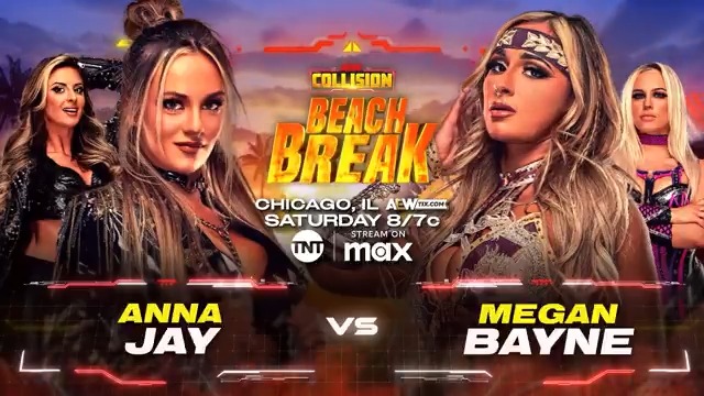 This Saturday, 5/17 #AEWCollision 8ET/7CT on TNT + MAX Anna Jay vs MEGAN BAYNE ⚡️ メーガン・ベイン After coming to the aid of Harley Cameron at Collision in Atlantic City, Anna Jay seeks revenge against her attacker, MEGAN BAYNE ⚡️ メーガン・ベイン, on Collision at 8/7c on TNT + MAX, Saturday, May 17!