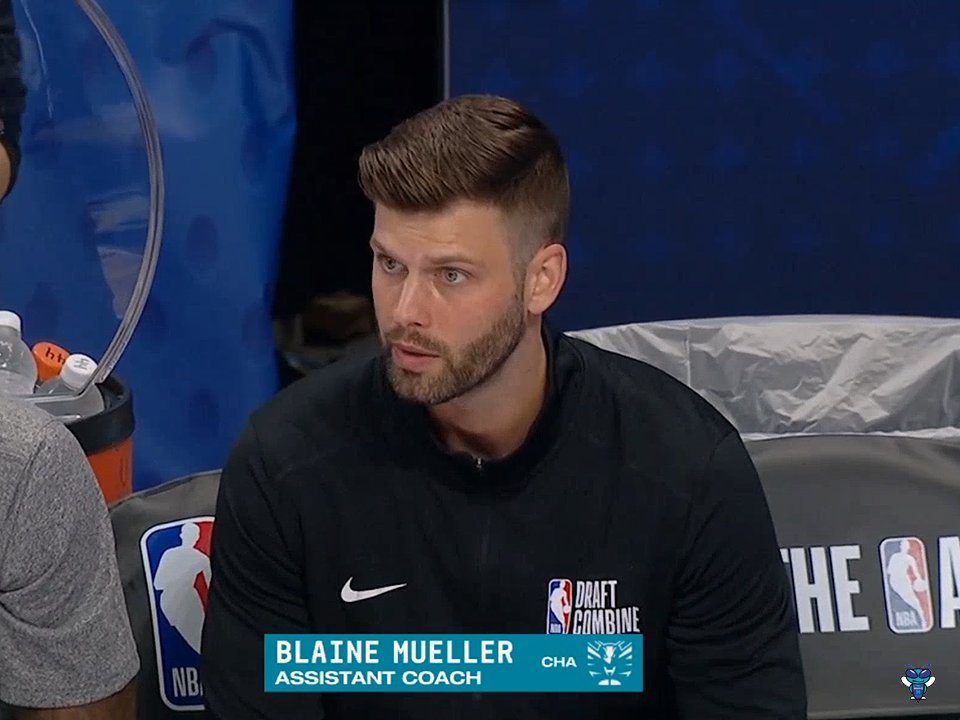 Charlotte Hornets assistant coach Blaine Mueller returns with Team Mueller for Game 3 at the NBA Draft Combine.