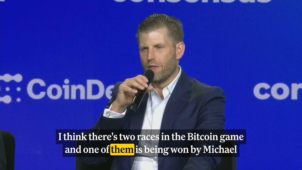 There are two races in the Bitcoin game Eric Trump says. With Michael Saylor winning accumulation, the president's son wants to win mining. "We better be the biggest. We better mine for the cheapest."