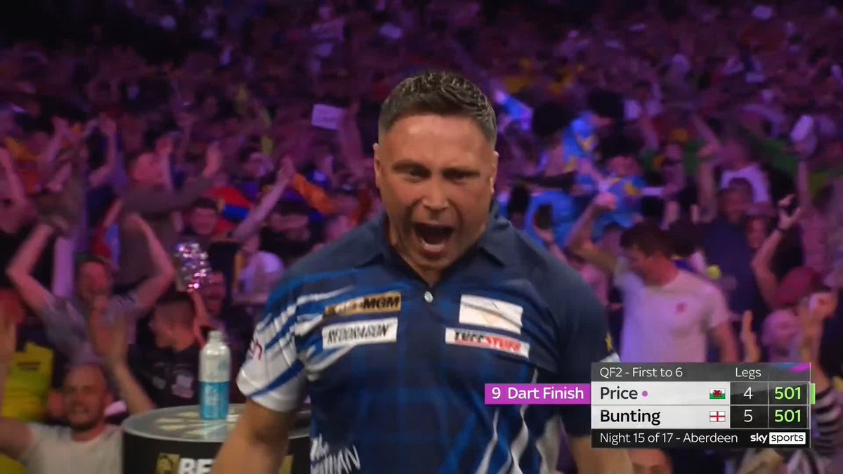 PRICE HITS A NINE-DARTER! 🤯9️⃣ Just when it looked like the game was slipping away from him, Gerwyn Price finds the perfect leg to stay alive against Stephen Bunting! Electric stuff in Aberdeen! 📺 #PLDarts25