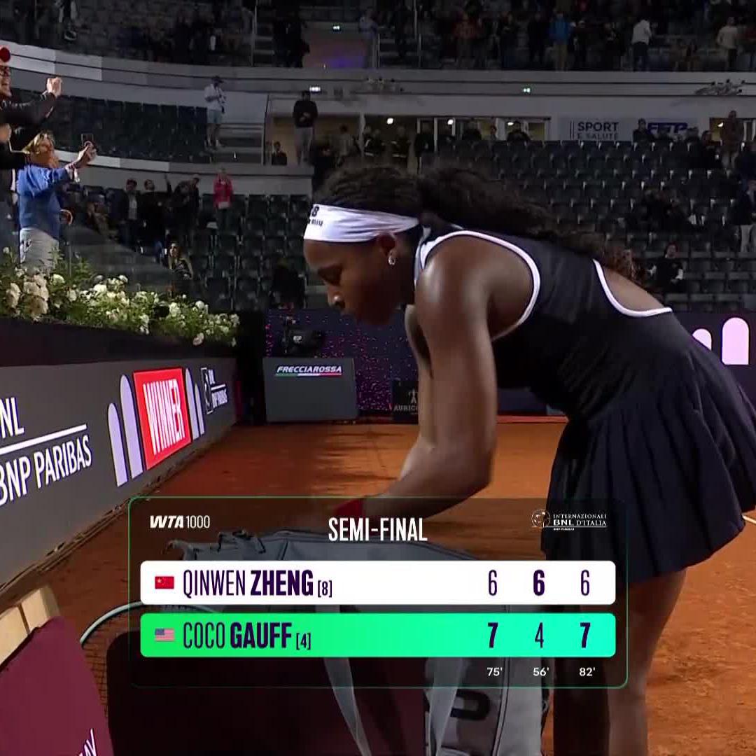 FOUGHT HER WAY INTO THE FINAL 👊 After an over 3 hour battle, Coco Gauff rallies her way into the final in Rome defeating Zheng 7-6(3), 4-6, 7-6! #IBI25