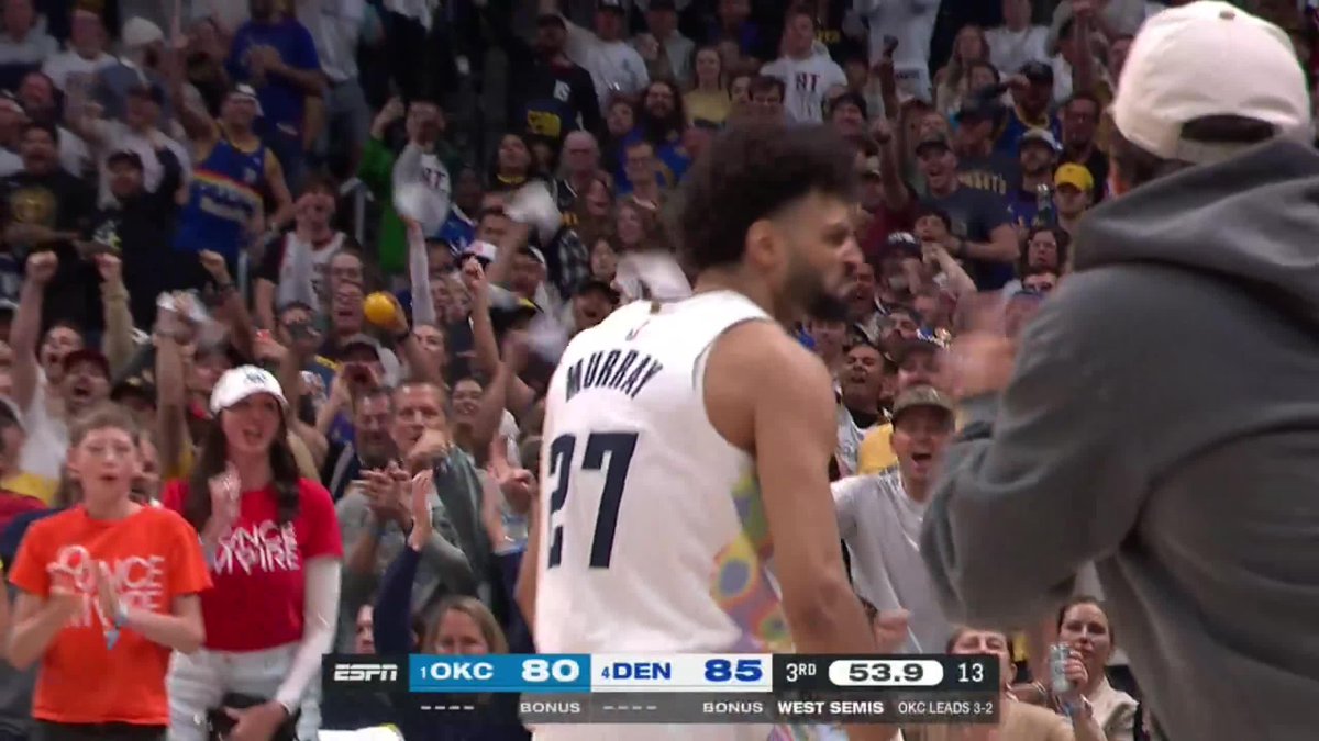JOKIC WITH THE BLOCK AND JAMAL WITH THE FINISH 🔥 Denver heating up headed to the 4th quarter on ESPN 👀
