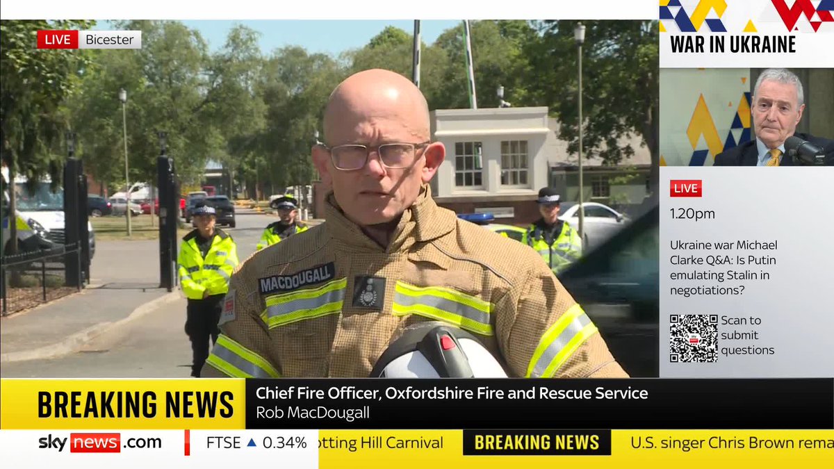 'Our thoughts are with the families at this most difficult of times and we ask for privacy to be respected' Chief Fire Officer Rob MacDougall speaks to reporters following the large fire in Bicester that claimed the lives of three people 📺 Sky 501