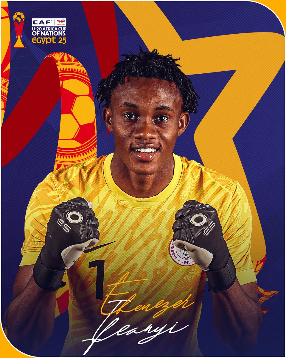 𝗧𝗵𝗲 𝗹𝗮𝘀𝘁 𝗹𝗶𝗻𝗲. 𝗧𝗵𝗲 𝘆𝗼𝘂𝗻𝗴 𝗴𝗶𝗮𝗻𝘁. 🇳🇬 Ebenezer Harcourt: born for the gloves. 🧤 #TotalEnergiesAFCONU20