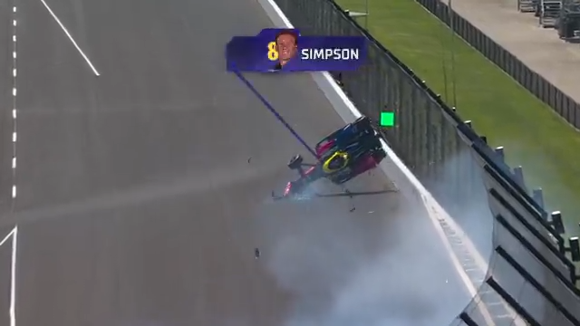 Kyffin Simpson gets some air after hitting the wall. #Indy500