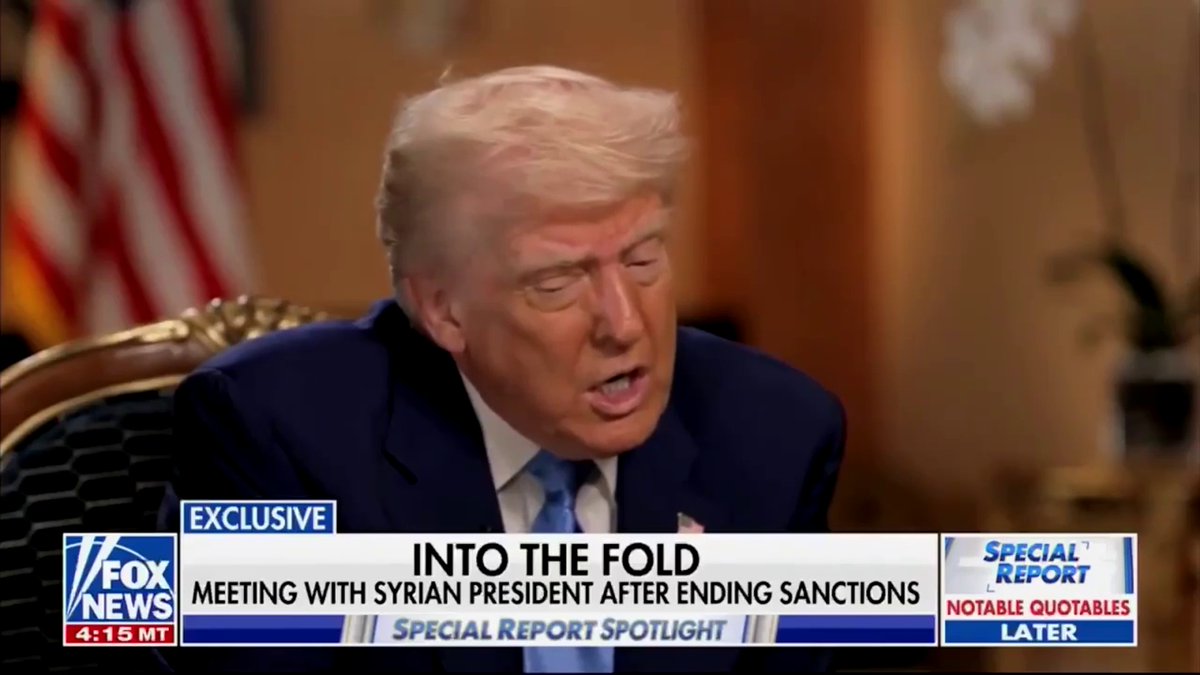 الرئيس الأميركي دونالد ترمب لـ Fox News: #ولي_العهد الأمير محمد بن سلمان اتصل بي وأخبرني بأن السوريين أُنهكوا تمامًا جرّاء العقوبات المفروضة عليهم، وقد أقنعني بذلك، وهو رجل يمتلك قلبًا كبيرًا #الإخبارية