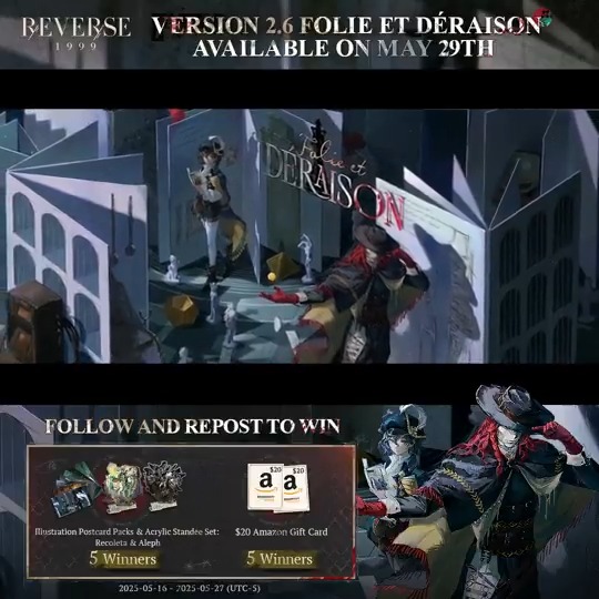 Version 2.6 Trailer - Folie et Déraison | Reverse: 1999 We are but one die roll away from the ending. [Giveaway] 1.Follow Reverse: 1999 | Version 3.4 Available Now 2.RT trailer before May 27th HD: DL: #Reverse1999Ver2ꓸ6 #FolieetDéraison