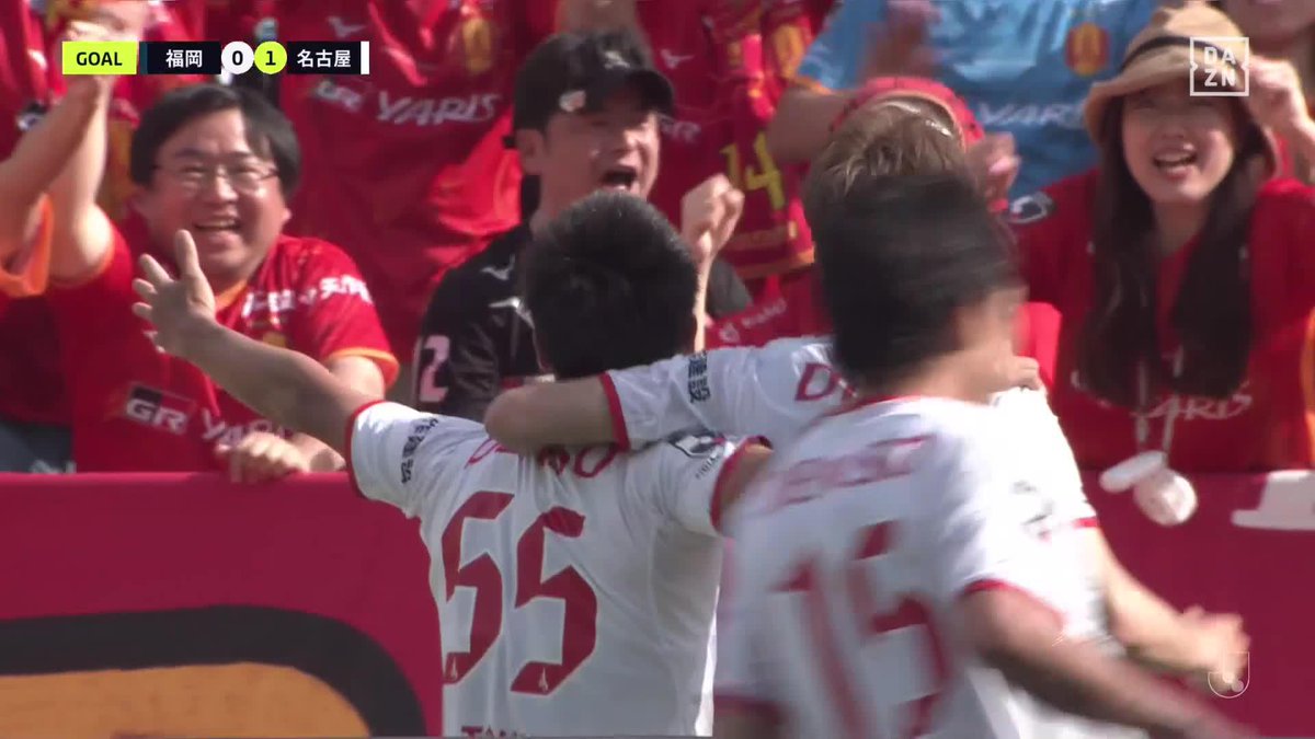 終盤に試合が動く 均衡を破ったのは #徳元悠平 右からのクロスにDFの背後から合わせた! 🏆明治安田J1第17節 🆚福岡×名古屋 📺 #DAZN LIVE配信中 #Jみようぜ #Jリーグ #福岡名古屋