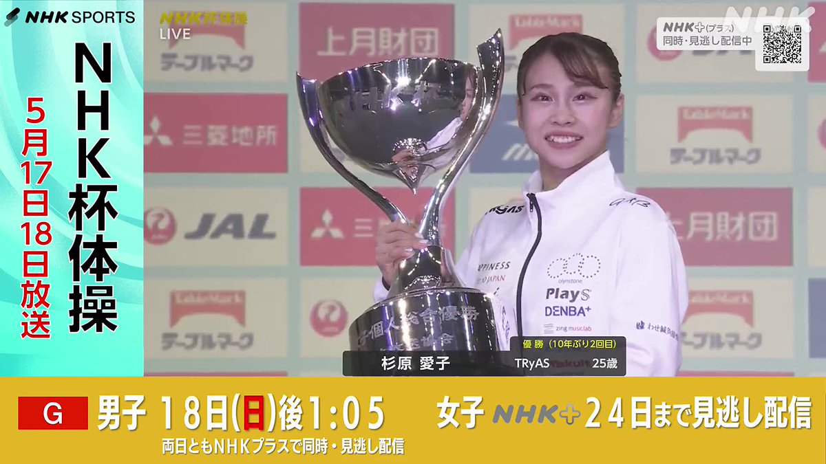 NHK杯体操 女子は大逆転の結末🤸 #杉原愛子 選手が 最終種目の「ゆか」で逆転し10年ぶり2回目の優勝 もう一度みたい、見逃した方👇 ✅ NHKプラス📱見逃し配信しています 大会はあすは男子 午後1時05分から総合で生中継 インスタもはじめました 👉