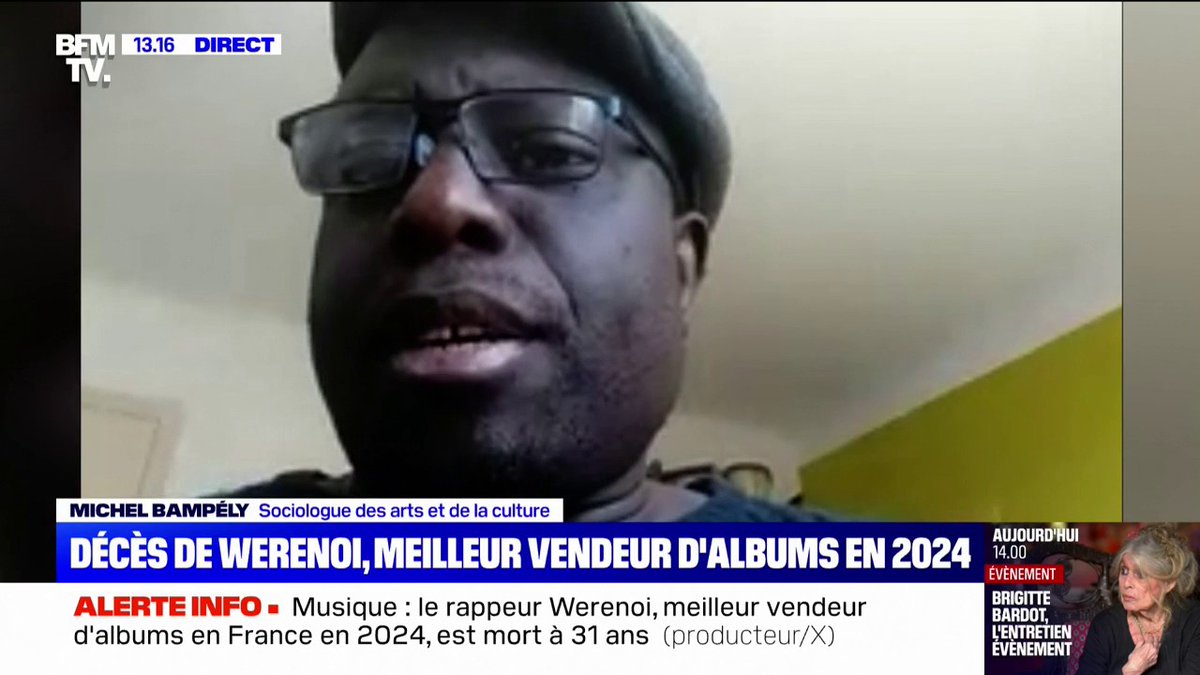 Décès de Werenoi: "Il représentait la voix de ceux à qui on ne donne pas toujours la parole", réagit Michel Bampély, sociologue des arts et de la culture