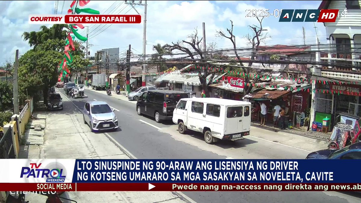 Sinuspende ng 90 araw ng LTO ang lisensiya ng driver ng kotseng umararo ng mga sasakyan sa Noveleta, Cavite noong Martes, Mayo 13.