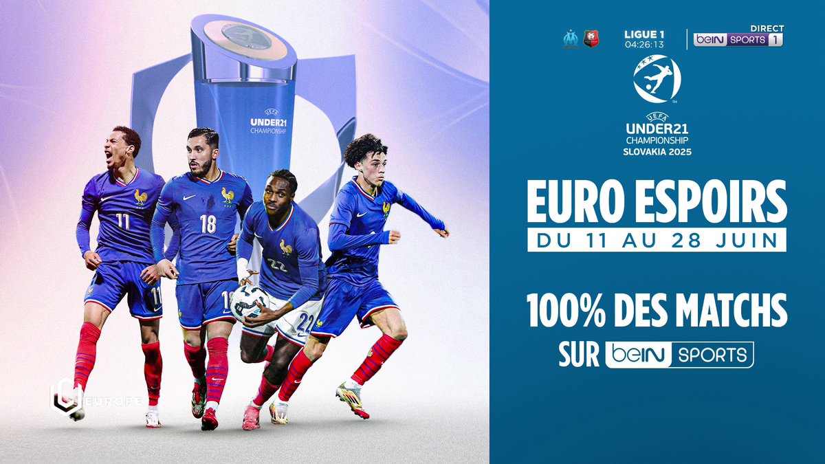 🇪🇺🏆 L'Euro Espoirs sera à suivre en intégralité sur beIN SPORTS ! 🇫🇷 Suivez 100% de la compétition et venez supporter les Bleuets sur nos antennes du 11 au 28 juin !