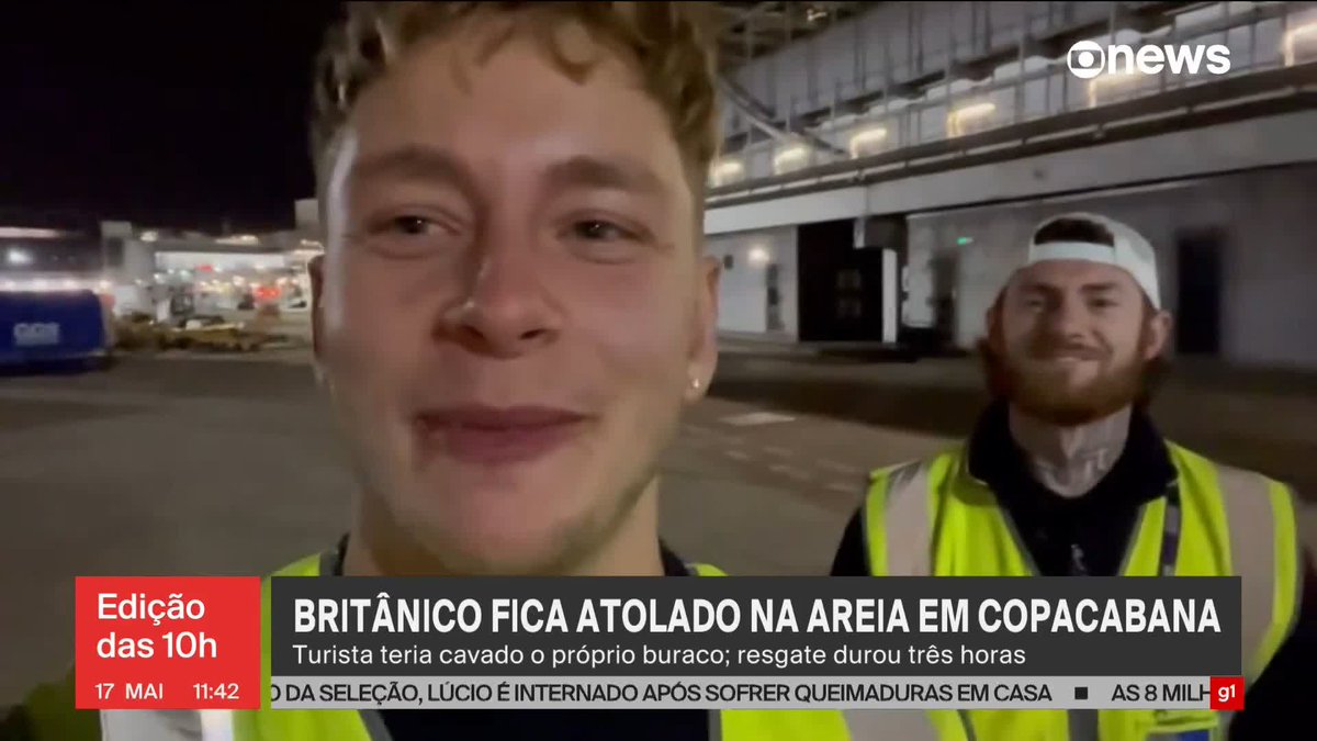 🚨VEJA: Britânico que ficou atolado na areia da praia de Copacabana diz que “pensou que fosse morrer”. O turista agradeceu às pessoas que o ajudaram a sair.