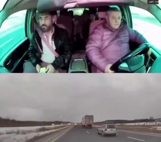 Front seat passenger of an Uber takes control of the steering wheel and veers the car into moving truck