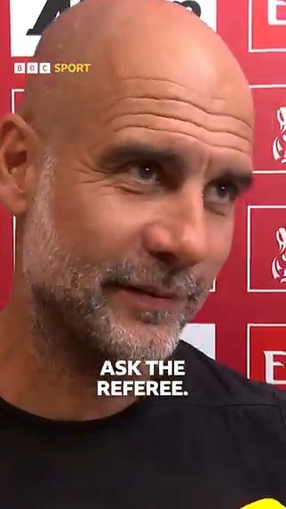 "Ask the referee." Pep Guardiola wouldn't be drawn on whether Dean Henderson should've been sent off. #BBCFootball #FACup #BBCFACup