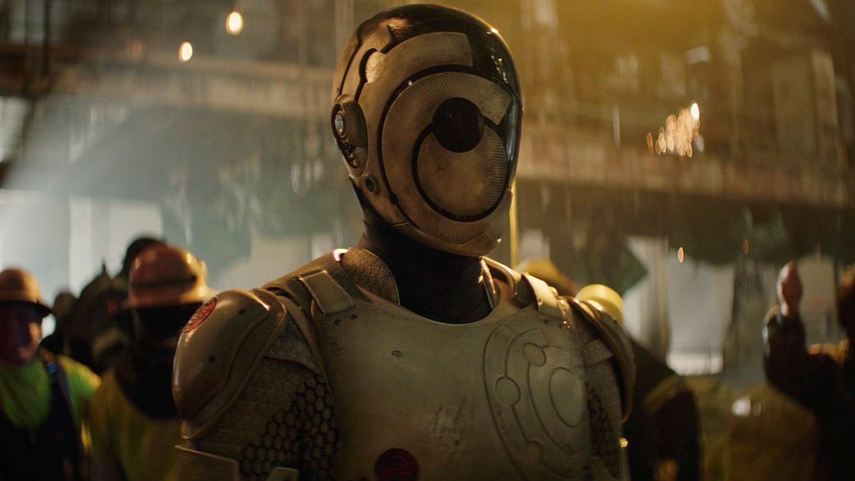 Alexander Skarsgård plays a self-hacking security construct horrified by human emotion in Murderbot, a ten-episode comedic thriller series premiering on Apple TV+ May 16.