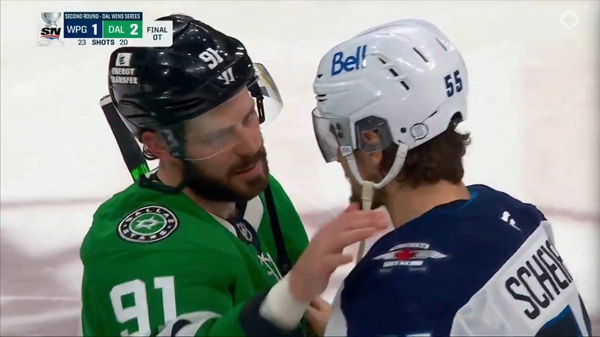 Mark Scheifele goes through the handshake line following the passing of his father. Incredible moment.